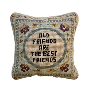 Two's Company Needlepoint Pillow Old Friends Are The Best Friends Pansy Floral
